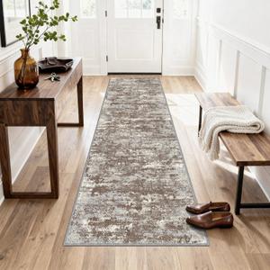 Abstract Washable Runner Rug 2x6, Brown Non-Slip Hallway Rug, Woven Non-Shedding Thin Runners for Entryway, Kitchen, Laundry Room - Deep Brown (Stain-Resistant Version, 2x6ft)