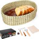 Bread Basket with Warming Stone with Cotton Cloths - Terracotta Bread Warmer Stone - 12.7 x 3.7 x 8.2 Inch Large Traditional Bread Warming Set - Gifts for Bakers Woman Hostess House Warming