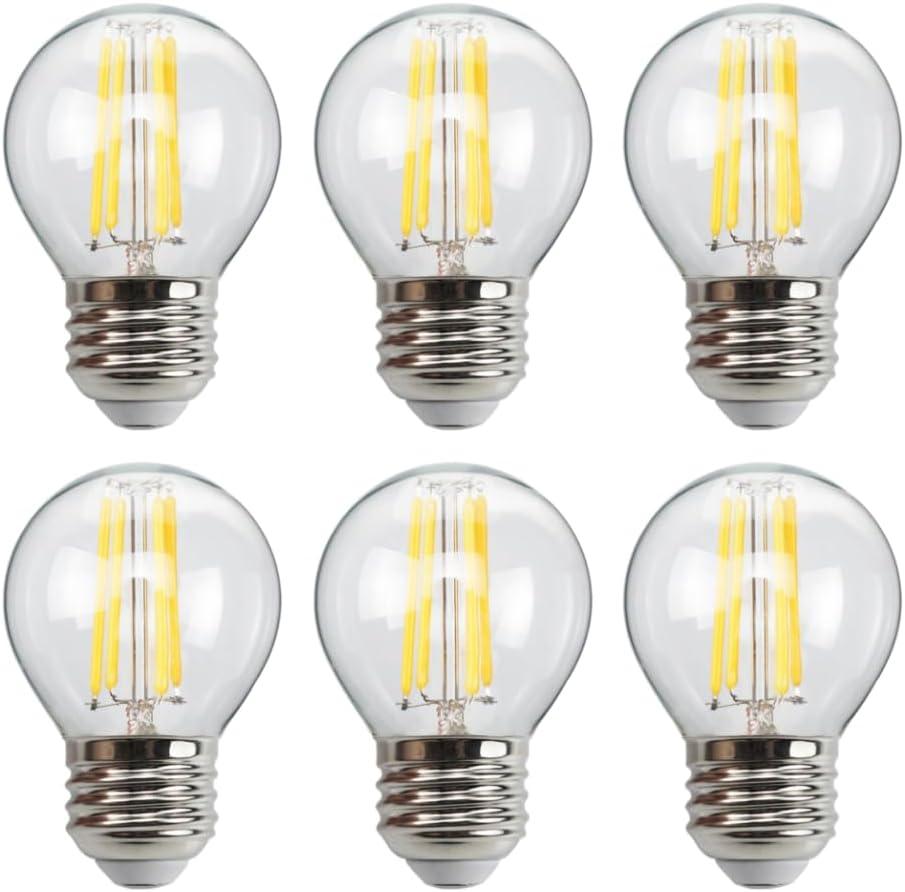 6-Pack G45 E26 LED Small Globe Bulbs 60Watt Equivalent, 2700K Warm White, 550Lumens, 6W G16.5 Vintage Chandelier Light Bulbs, Non-Dimmable, LED Filament Clear Glass Candle lamp for Home Office Decor