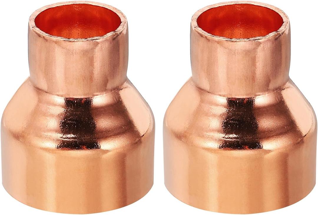 PATIKIL 1 1/4" to 3/4" ID Copper Reducer, 2pcs 99.9% Pure Copper Reducing Coupling Pressure Fitting Pipe Tube Connector Adapter with Sweat Solder Connection for HVAC Refrigeration System