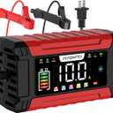 12V 10-Amp Battery Charger, 9 Stage Smart Trickle Charger Maintainer Red | Battery Desulfator, Memory Function, LED Screen, Temperature Compensation, for Car Truck Motorcycle Boat LiFePO4 Lead Acid