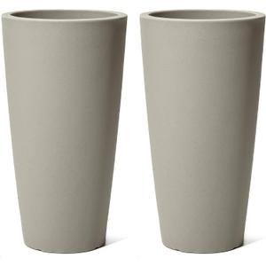 Step2 Tremont Tall Round Tapered Planter, Large Planters for Outdoor Plants, Gardening and Flower Pot for Patio or Porch, Efficient Drainage, Durable Plastic, Concrete, 2-Pack