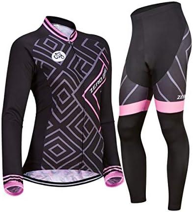 Women's Breathable Long Sleeve 3D Gel Padded Bicycle Cycling Suit Mesh Clothing Pants Set UV Protective, M