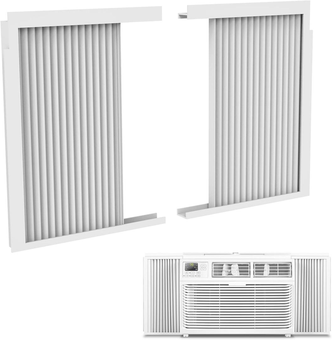 Mxclimate Window Air Conditioner Side Panels with Frame,Window AC Accordion Filler Curtain Kit, Adjustable Insulation Panels for Window AC Seal Replacement Screen (8,000 BTU)