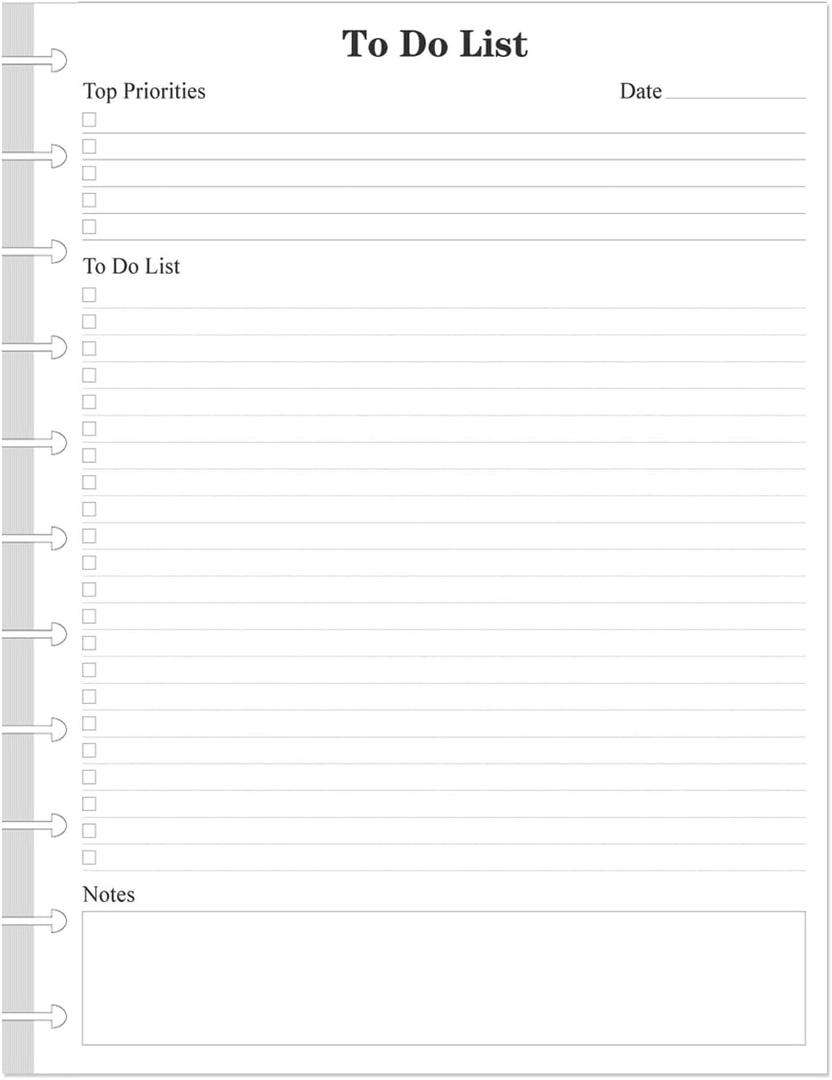 Letter Size TUL Discbound To Do List Refills, 11 Disc Daily Planner Insert, 100Sheets / 200Pages To Do Paper, 100gsm White Paper, 8.5'' x 11''