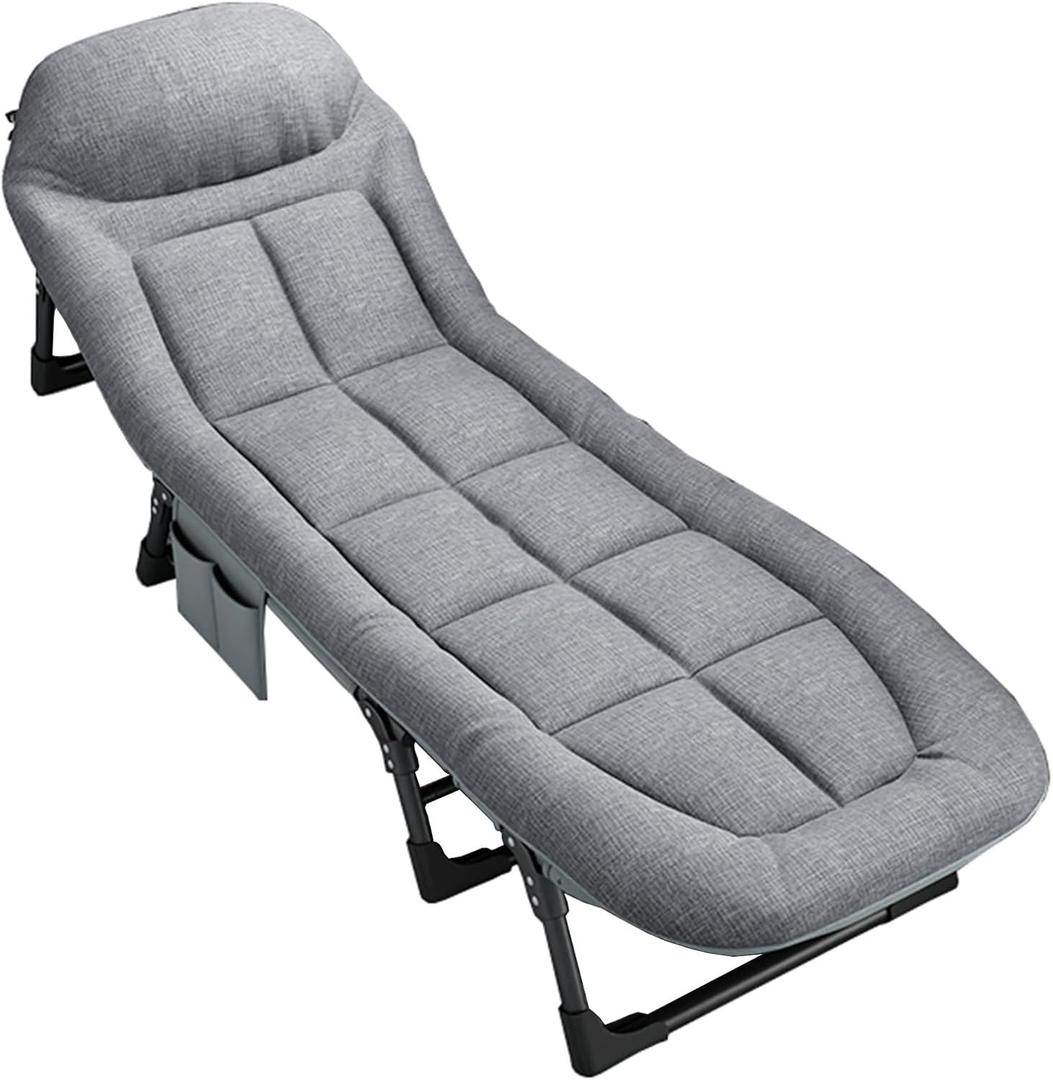 Folding Bed Foldable Iron Frame Bed with Six Adjustable Head Positions and A Load-Bearing Capacity of 400lb for Small Apartment Guest Room (Color : Light Gray-, Size : 70.8 * 11 * 22in)