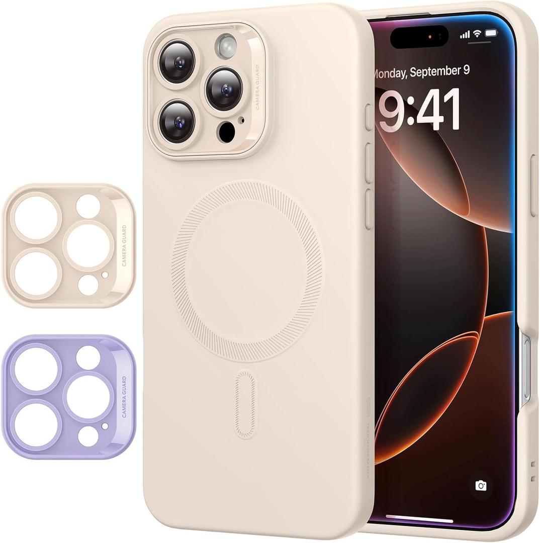ESR for iPhone16 Pro Max Case with MagSafe, Supports Magnetic Charging, Smooth & Slim Silicone Case, Shockproof, Full Screen and Camera Protection, Soft Microfiber Lining,Light Tan