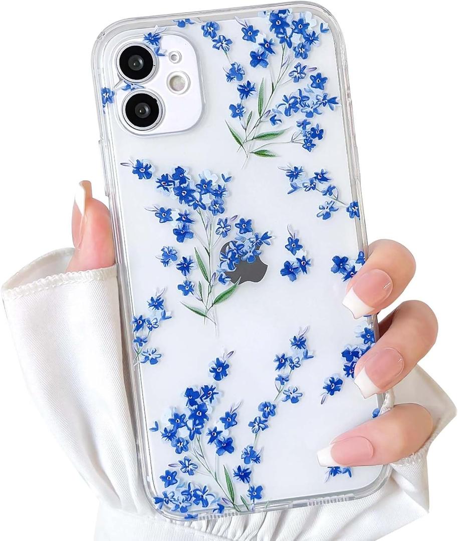 NITITOP iPhone 11 Case Cute Transparent Floral Flower Pattern for Women Girl Branch Flower Design Case Soft TPU Shockproof Protective Cover - Blue