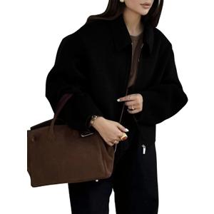 Womens Cropped Wool Jacket Plain Zipper Short Pea Coats Fall Winter Trendy Tweed Jackets 2025 (Medium, Black)