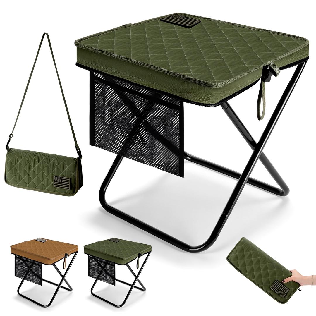 LiKiLiKi 15.7″ Extra Large Foldable Backpack Stool, Heavy Duty Thickened Collapsible Portable Pocket Chair, Compact Pocket Size Travel Seat for Hiking, Fishing, Picnic and Outdoor Activities (Green)