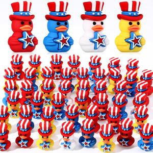 50 Pcs Patriotic Rubber Ducks 4th of July Mini Duck Bulk Independence Day Gifts Party Favors Red White Blue Miniature Ornaments for 4th of July Summer Baby Shower Party