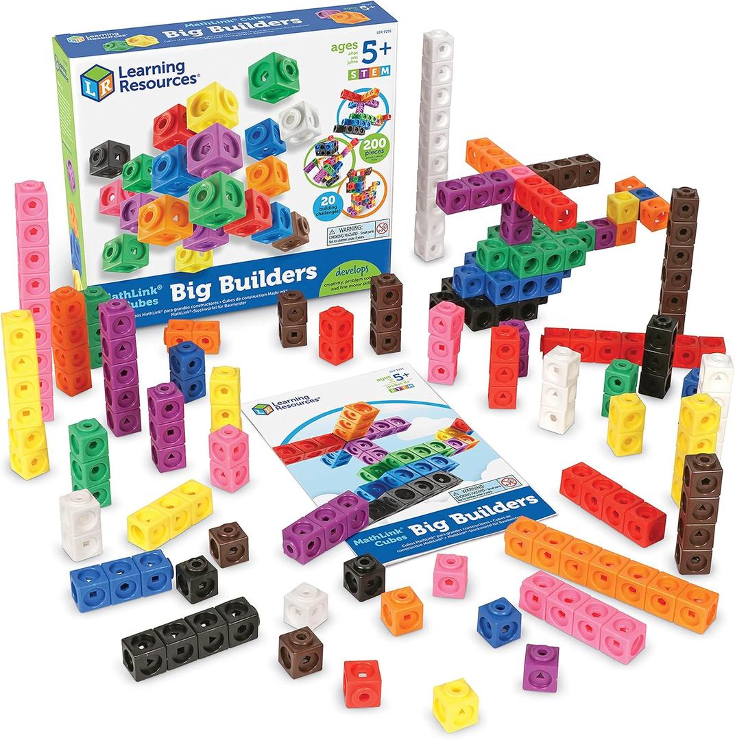 Learning Resources MathLink Cubes Big Builders - Math Manipulatives Kindergarten Games, Pattern Building Blocks, Counting Blocks, STEM Sets, Classroom Counters, Fine Motor Skills, Gifts For Kids