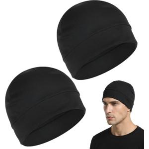 2PCS Cooling Skull Caps for Men, Black Skull Cap for Men Women, Breathable Sweat Wicking for Cycling Motorcycle Running Summer (Black) (Black)