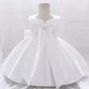 IDOPIP Flower Girl Bowknot Tutu Dress for Kids Baby Princess Wedding Bridesmaid Birthday Party Pageant Baptism Dresses (Size 80, White)