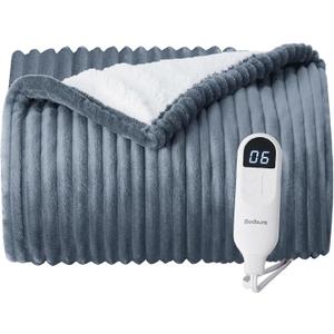 Bedsure Heated Blanket Electric Throw - Soft Ribbed Flannel GentleSoft Electric Blanket, Heating with 4 Time Settings, 6 Heat Levels, 3 hrs Timer Auto Shut Off, Gift for Grandma (50x60 inches, Grey) (Throw, 01 - Grey)