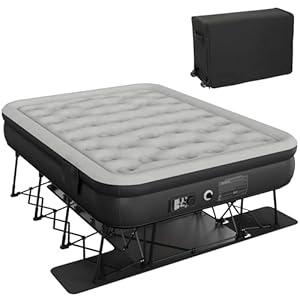 DWVO Inflatable Queen Air Bed with Folding Frame & Rolling Bag, Built-in Pump Blow Up Mattress for Camping, Guest Room & Travel, Portable Air Mattress with Case, 79 x 59 x 28 Inches, Black