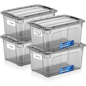 Tribello 6 Quart Storage Containers with Lids, Plastic Storage Bins with Latching Lids For Organizing - Tinted - (11.5 x 8 x 6) - Set of 4 - Made in EU