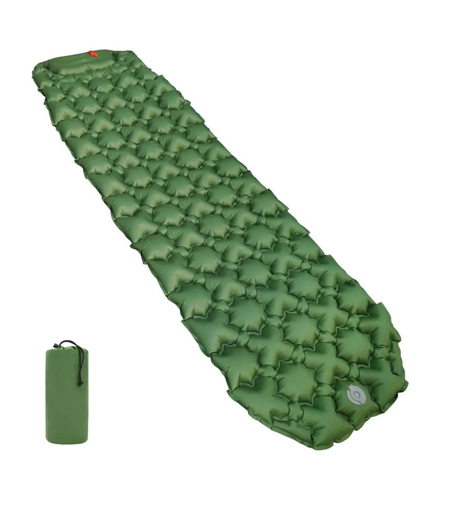 Amazon Basics Camping Sleeping Pad with Quick-Inflate Foot Pump, Water Resistant, Ultralight, Olive Green