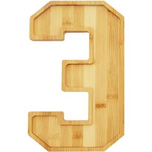 15.8'' Bamboo Charcuterie Fillable Board Box, Reusable Alphabet Number Shaped Form Tray for Birthday Anniversaries, Serving Tray for Birthday Party Decor Serving Plates Display Candy Cake (Number 3)