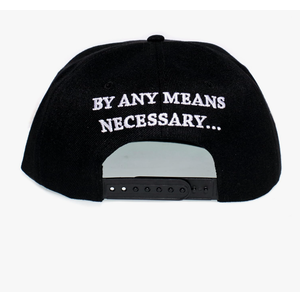 X Hat 3D Embroidered by Any Means Necessary Cap Black Snap Closure