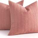 24x24 Pillow Covers Set of 2 Euro Sham Pillow Covers Cotton Euro Pillow Shams, Boho Throw Pillow Covers Large Decorative Square Pillowcase for Couch Bed, Coral Pink