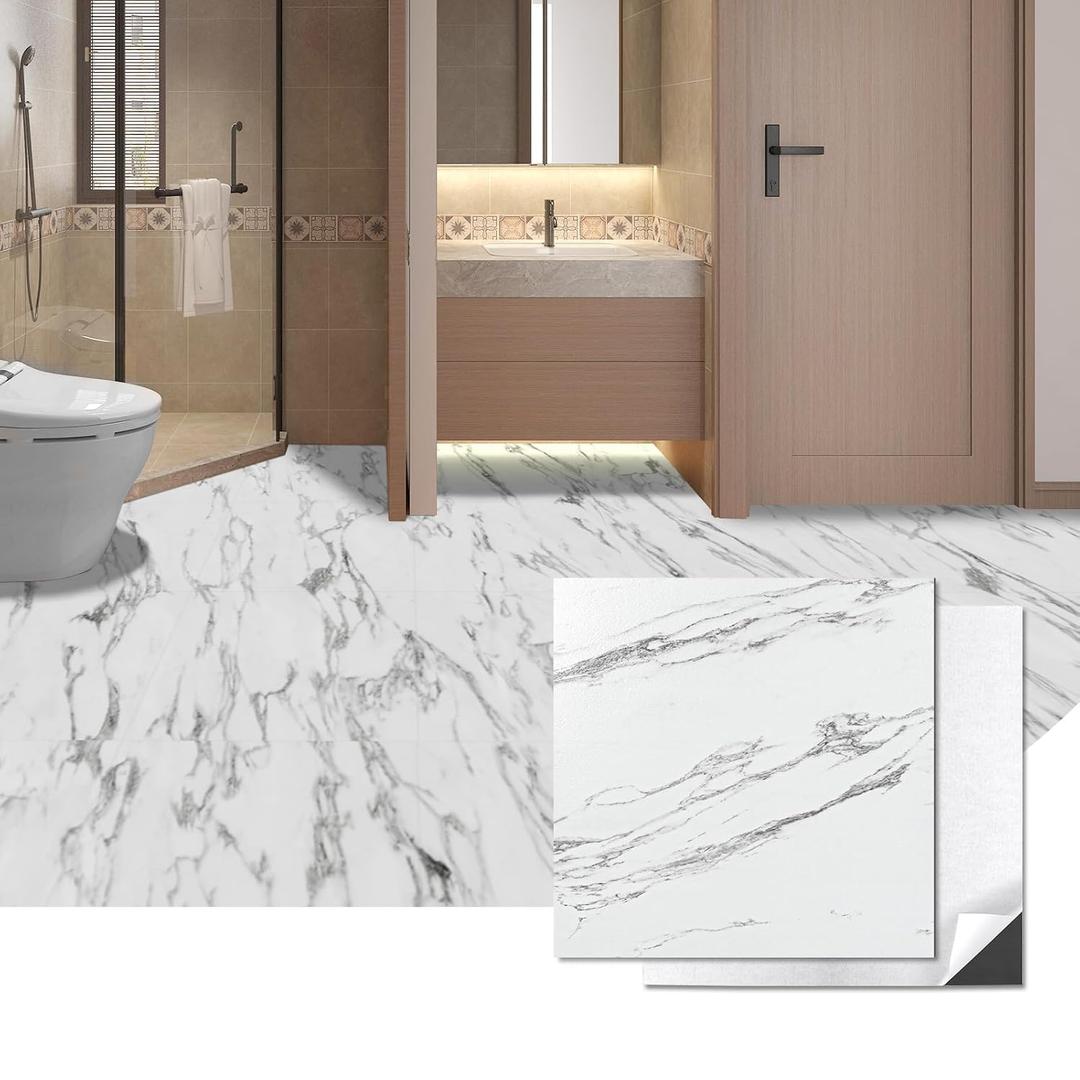 Art3d Peel and Stick Floor Tile, 30-Pack 12 x 12in. Covers 30 Sq.ft, Waterproof Vinyl Flooring Tiles Self Adhesive for Kitchen, Bathroom & Bedroom - Gray Marble