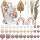 Roshtia 54 Pcs Boho Wedding Cake Toppers Rustic Bridal Shower Cake Topper Decorations Rainbow Pampas Grass Dried Flower Decor for Engagement Anniversary Party Wedding Birthday Party Supplies