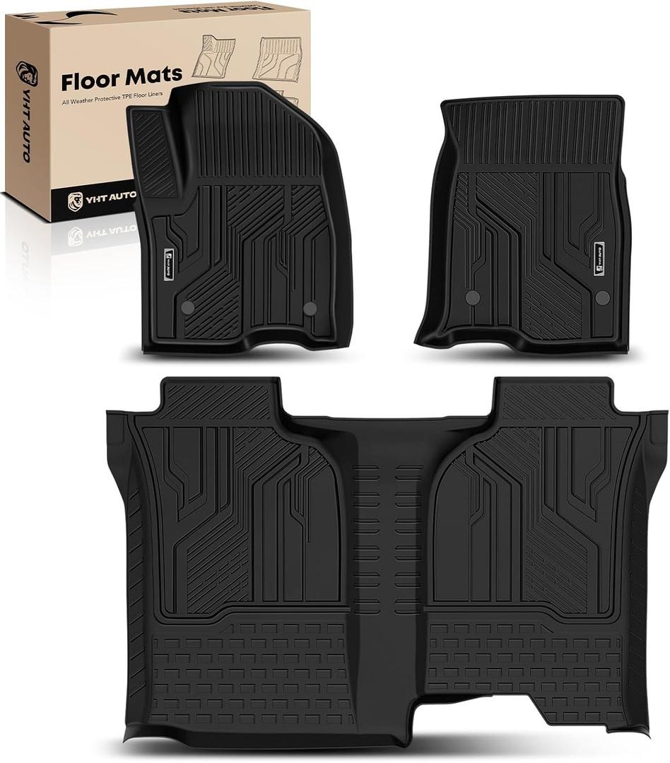 YHTAUTO Floor Mats Fit 2019-2025 2026 Chevy Silverado/GMC Sierra 1500 Crew Cab (w/o Rear Underseat Storage Box), TPE All Weather Car Mats Waterproof Odorless Floor Liner, 1st & 2nd Row Liner