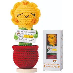 4 x Sunflower Gifts for Women Birthday - Positive Crochet Appreciation Thank You Decor for Teacher, Coworker, Nurse - Christmas, Birthday Inspirational Gift for Best Friend, Sister, Mom, Daughter Xmas