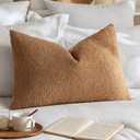 MIULEE Textured Boucle Throw Pillow Cover Brown Accent Solid Lumbar Pillow Case Decorative Vintage Soft Pack of 1 Couch Cushion Mid Century Chair Sofa Bedroom Livingroom Home Decor, 24x16 Inch