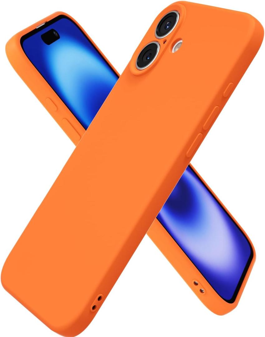 oakxco for iPhone 17 Case Silicone, Ultra Slim Thin Phone Case for Women Girls, Plain Solid Color Minimalist Aesthetic Cute Girly Design, Soft Rubber Gel TPU with Camera Cover Protection, Neon Orange