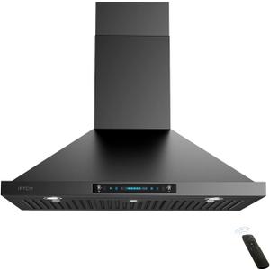 IKTCH 30 inch Black Wall Mount Range Hood, 900 CFM Ducted/Ductless Stainless Steel Vent Hood with Gesture Sensing & Touch Control Switch Panel, 2 Pcs Adjustable Lights(IKP02-30-BSS)