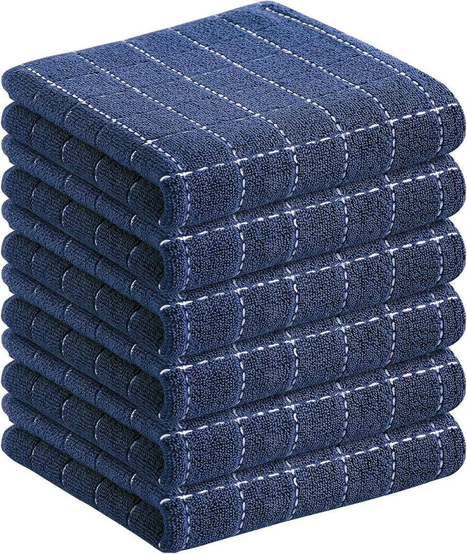 Homaxy 100% Cotton Terry Kitchen Towels(Navy Blue, 13 x 28 inches), Checkered Designed, Soft and Super Absorbent Dish Towels, 6 Pack