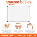 Amazon Basics Magnetic Dry Erase Whiteboard, 36"W x 24"H, Aluminum Frame, Silver/White, Easy to Install and Clean