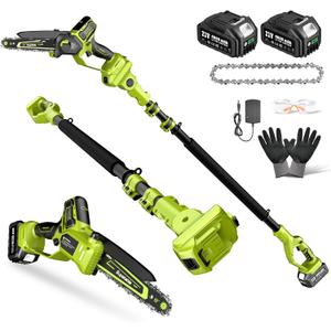 Electric Pole Saws for Tree Trimming, 6" & 8" Mini Chainsaw Cordless with Extension Pole & 2x4Ah Batteries, 20V Pole Chain Saw Battery Powered, Max Reach 16 Ft, Tree Trimmer Limb Branch Cutter Pruner