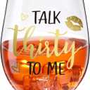 Talk Thirty To Me Wine Glass 30th Birthday Stemless Wine Glass Black Stemless Glass Cups Dirty 30 Birthday Present for Women Men Friends Thirty Birthday Present Wedding Anniversary Party Favors, 17 Oz