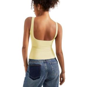 SUUKSESS Women Padded Open Back Boat Neck Tank Tops Double Lined Basic Shirts Size M