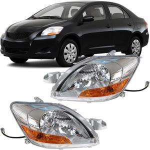 GXYWADY Headlight Assembly Replacement for 2007-2011 Yaris Sedan Halogen Projector Headlamp Headlights Pair Left and Right Side