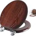 Angel Shield Toilet Seat Round Wood with Slow Close,Easy Clean,Quick-Release Hinges (Round,Dark Walnut)