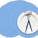 50 Pieces Baby Blue Paper Place Mats Round Disposable Table Mats Blue Paper Doilies Decorative Placemats for Wedding Banquet Party Home Dining Tableware Decor