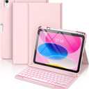 Hamile for iPad 11th 10th Generation Case with Keyboard - 7 Colors Backlit Wireless Detachable Folio Keyboard Cover with Pencil Holder for iPad 11-inch A16 2025 10th Gen 10.9 Inch 2022 (Light Pink)