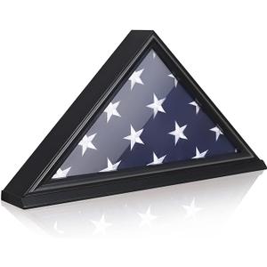 Premium Flag Display Case for Burial Flag - Military Shadow Box for 5x9.6 Veteran Burial Flag, Solid Wood Wall Mounted Flag Holder with Transparent Glass Front - Memory Box for Veteran Funeral Flags