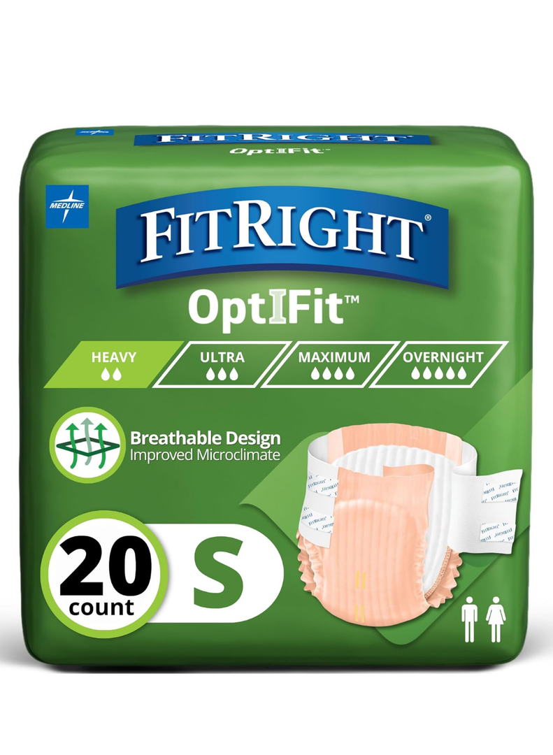 Extra OptiFit Heavy Absorbency Adult Diapers, FSA/HSA Eligible,20 Count, Waist Size 20"-32" ,S , Incontinence Briefs for Men and Women, Disposable, Moisture Wicking, Leak Protection