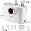 VEVOR 500W Macerator Pump, 29 GPM Flow, 26 ft/8 m Head, Macerator Sewerage Toilet Pump with 4 Water Inlets, Waste Water Disposal Upflush Machine for Toilet, Basement, Shower, Sink, Laundry, Bathtub