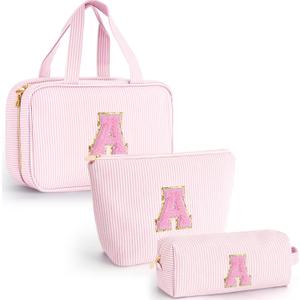 Mothers Day Gifts for Mom Daughter Teen Girls Women - Toiletry Bag Initial Makeup Bag | Travel Cosmetic Bag | 8 9 10 11 12 13 14 15 16 Years Old Girl Gifts Trendy Stuff - Pink A