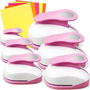 Chengu 5 Pcs Circle Punch Set 3in/2in/1.5in/1in/0.6in/0.3in Scrapbook Hole Punchers Crafting with 10 Sticker Paper Round Cutter Scrapbook for Office Supplies DIY Albums Photos (Pink)