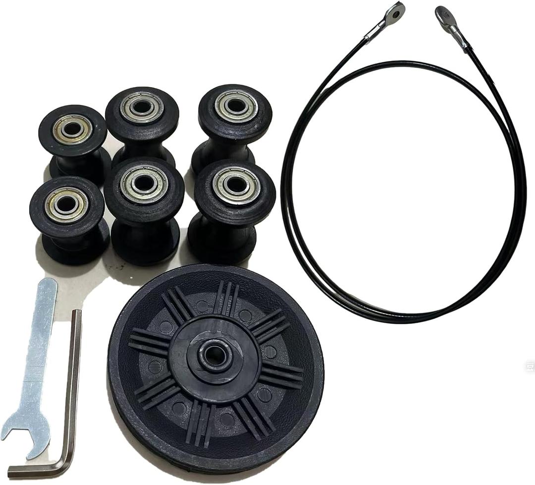 Vertical Climber Replacement Pulley Kit, 6 Guide Wheels, Tension Wheel, Steel Cable, Step Gym Compatible