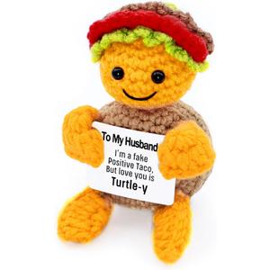 Gifts for Women Man, Handmade Crochet Turtle Taco Birthday Gifts Christmas Stocking Stuffer Funny Desk Accessories Positive Emotional Support Gift (Husband)