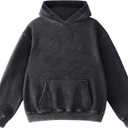 FAIABLE Mens Hoodies Oversized Unisex Acid Wash Hoodie Heavyweight Fleece Vintage Cotton Sweatshirt Men Women Streetwear (Large, Black)