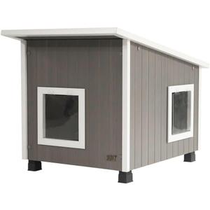 New Age Pet ECOFLEX Outdoor Cat House X-Large Weather Resistant, Raised Floor, Dual Vinyl Flaps, 30% Bigger, 28" W x 20" H